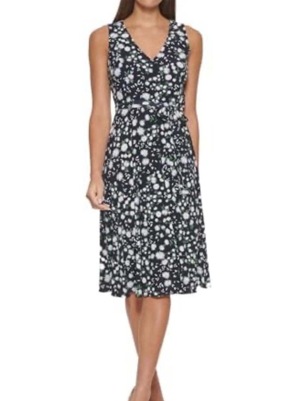 Tommy Hilfiger Navy and White Daisy Floral V-Neck Sleeveless Dress Size 10 NWT